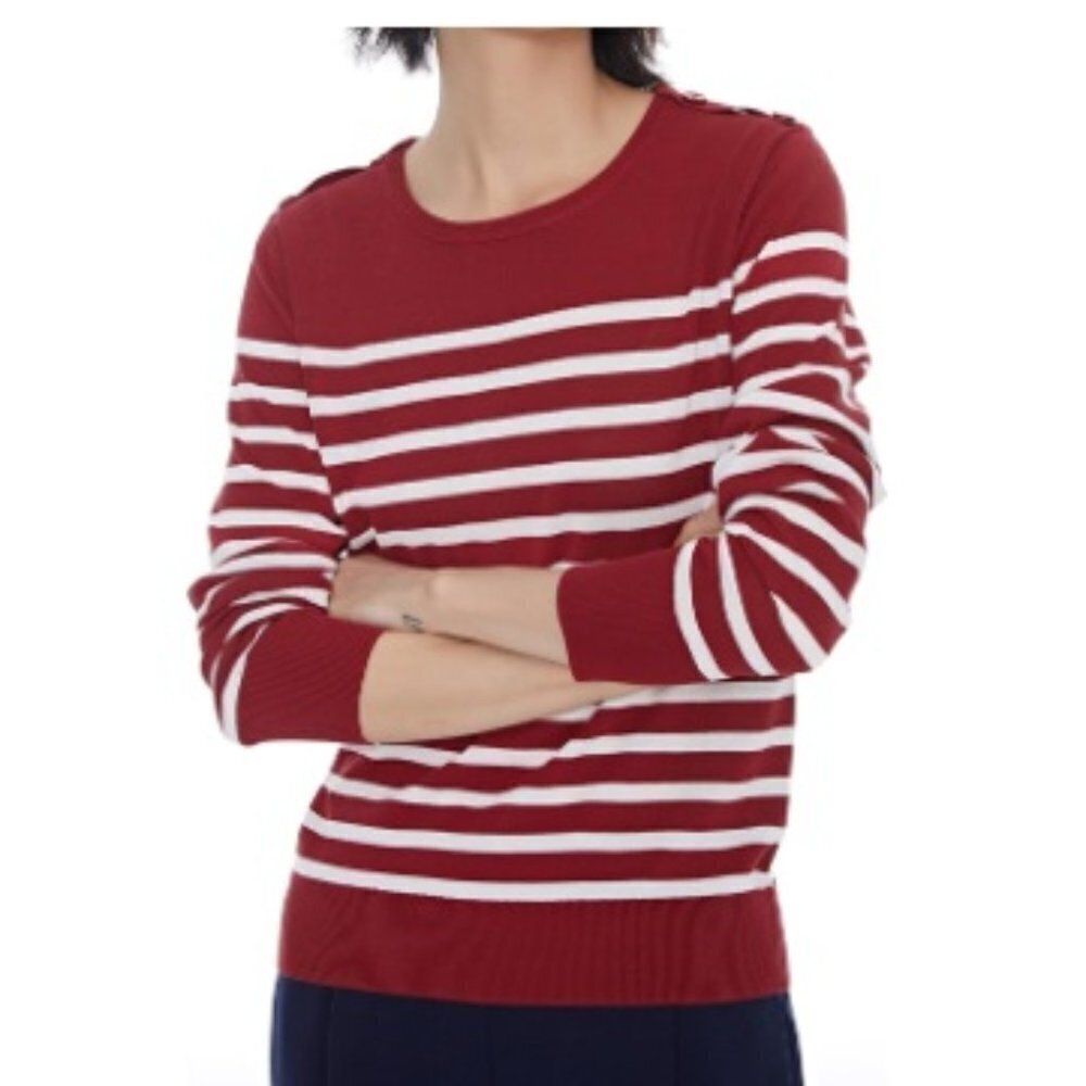GIL'B Women's Viscose Mix Breton Lightweight Striped Shoulder Buttons Sweater